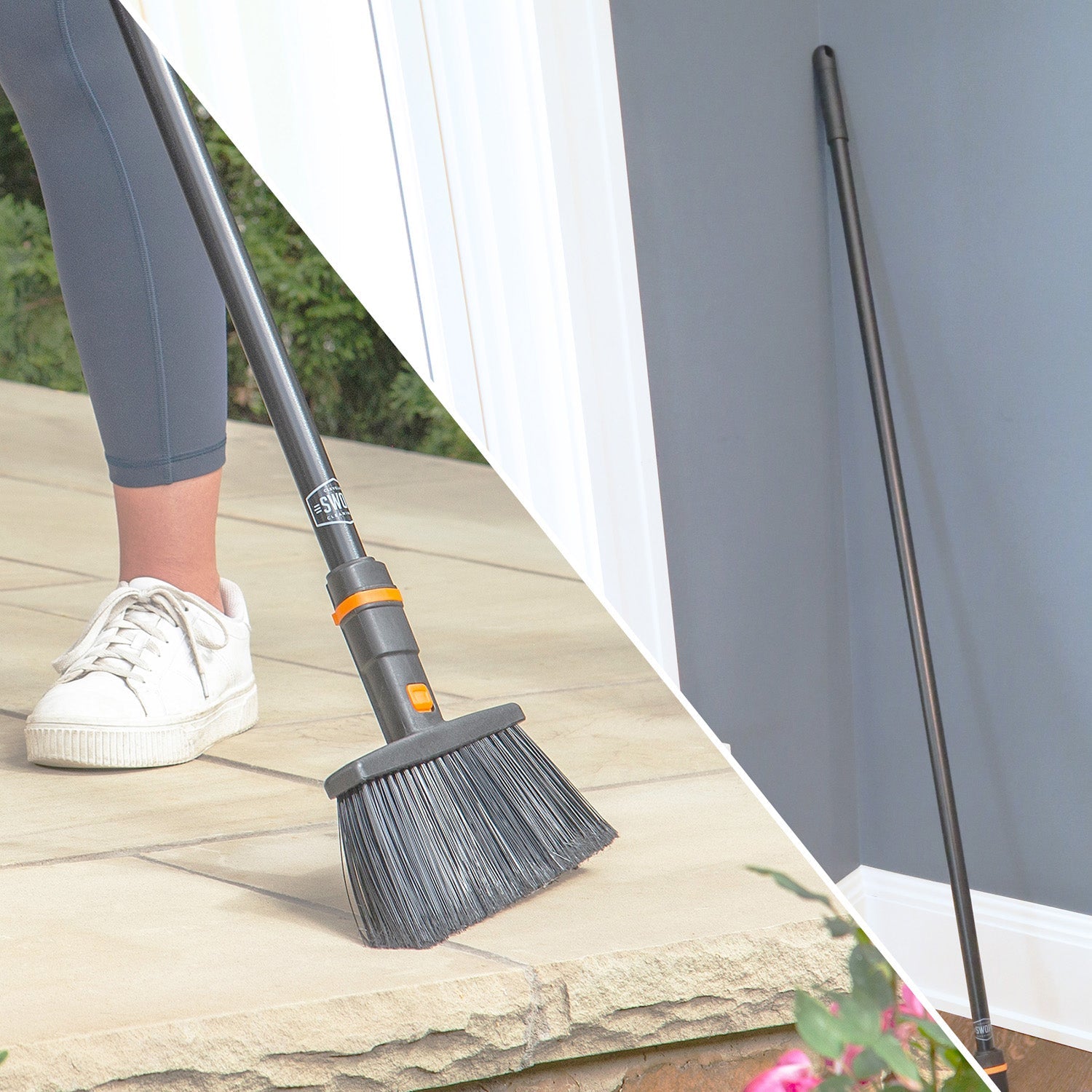 SWOPT Premium Multi-Surface Angle Broom, Cotton Mop + 48” & 60 Eva Foam Comfort Grip Wooden Handles, Combo - Cleaning Heads Wit